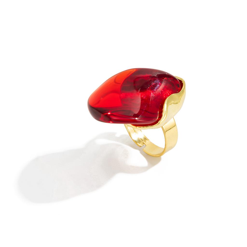 Vintage New Design Brown Red Beige Resin Geometric Adjustable Rings for Women Golden Alloy Fashion Daily Ring Jewelry Gift