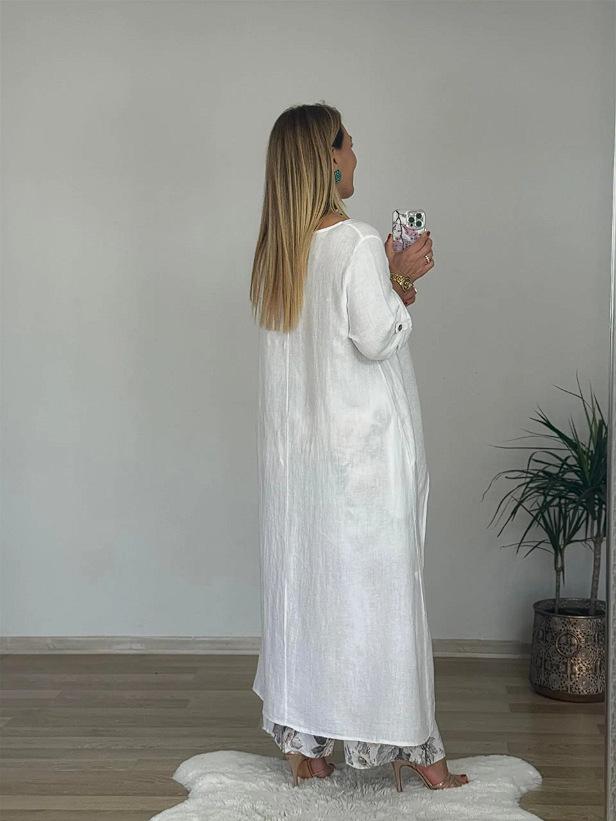 2025 Women's Casual Cotton Linen Irregular Top & Wide-Leg Pants Set for European and American Markets