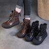 Johnature Handmade Vintage Mid-calf Boots Genuine Leather Women's Thick Soled Casual Versatile Short Boots