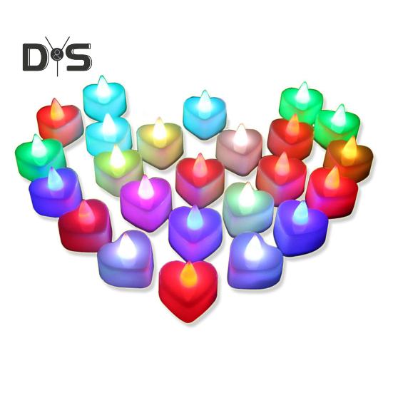 24 Stück LED-Teelichter, herzförmige, flammenlose, flackernde Kerzen, batteriebetriebene elektrische Teelichter für Valentinstag und Hochzeit
