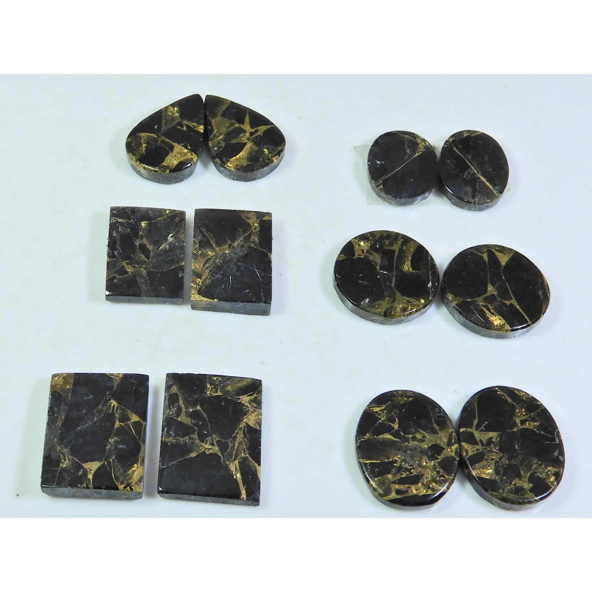 

70Cts. Natural Black Copper Tourquise Mix Cabochon Matched Pair 6Pair Lot A-143