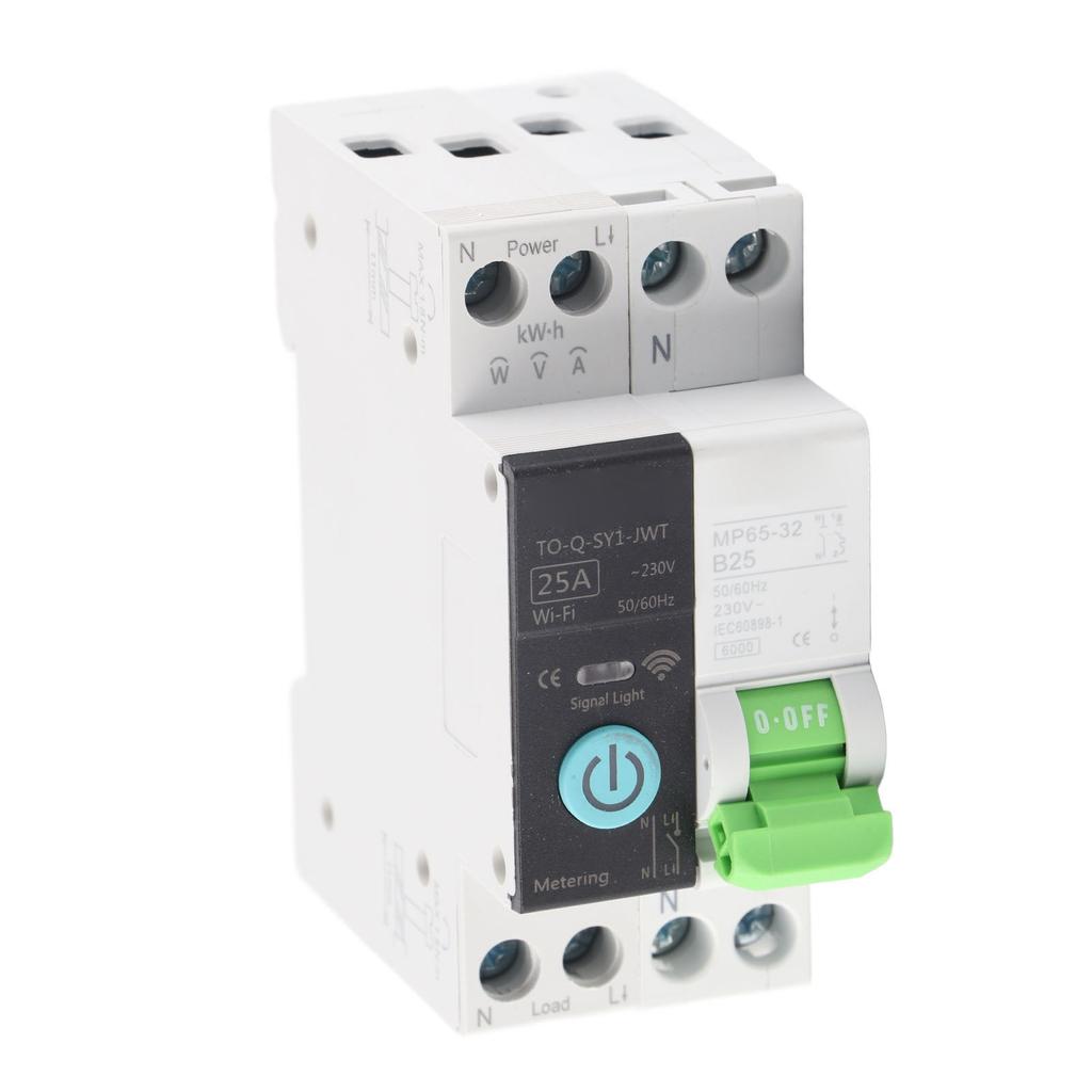 Smart WiFi Circuit Breaker with Metering Remote Control Timer Home Breaker 1P+N 25A 230VAC