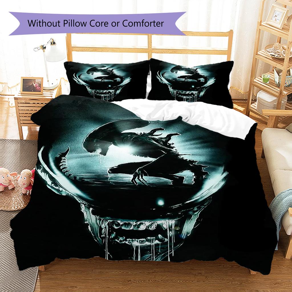 Alien Pattern Bedding,Quilt Set Quilt Cover Pillowcase Home Birthday Gift (1 * Duvet Cover + 2 * Pillowcase, Without Core)