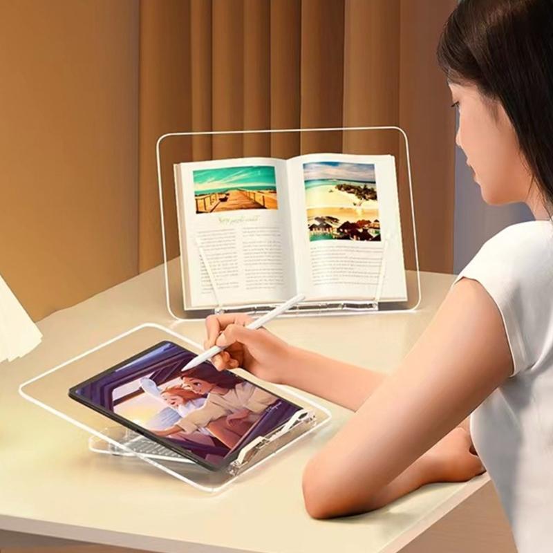 Transparent Book Stand 13 Adjustable Height Portable Cookbook Holder Students Reading Bookstand Laptop Tablet Bracket