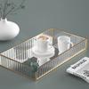 Glas-Aufbewahrungsbox für Schmuck Make-up Rechteckig Kommode Goldgestreiftes Tablett für Zuhause Schlafzimmer Studentenwohnheim