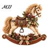 Resin Horse Figurine for Christmas Retro Rocking Ornament with Pine Cones Berries Holiday Tabletop Rustic Ornaments Home Decoration, Vintage Farmhouse
