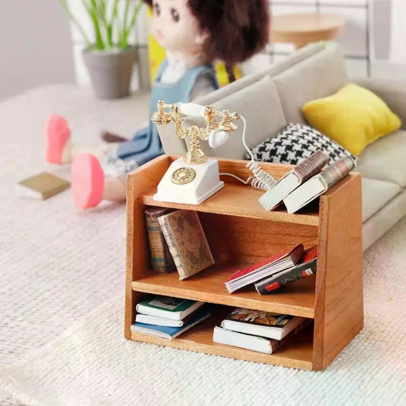 1: 12 Dollhouse Mini Cherry Wood Display Shelf Cabinet Miniature Storage Rack Doll House Furniture Model Toys