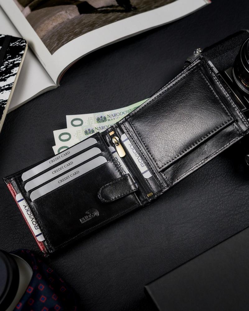 Slim Men's Wallet Made of Natural Grain Leather with a Zipper Compartment - Rovicky