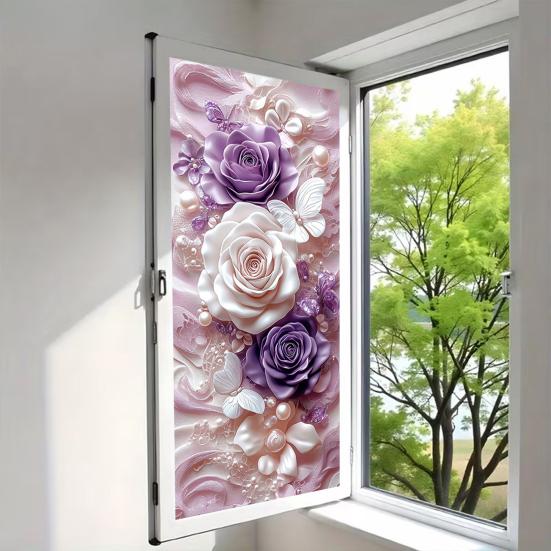 Bloemen Privacyfolie voor Ramen Statisch Hechtende Privacybeschermingsfolie Waterdichte Verwijderbare Raamfolie voor Huis Badkamer Slaapkamer Keuken Decoratie