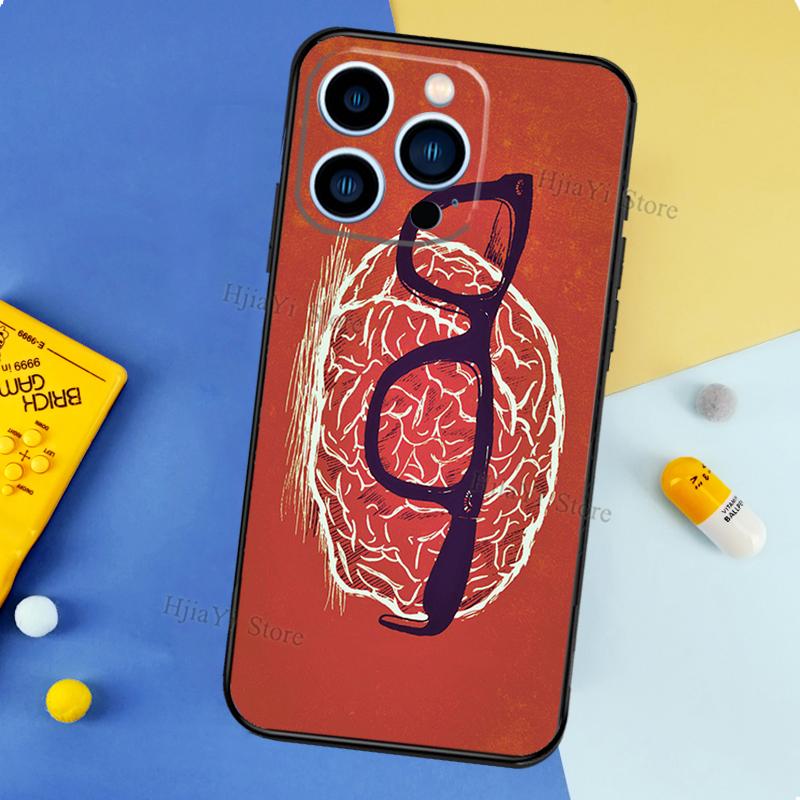 Brain Art Case For iPhone 13 Pro Max 12 Mini 11 14 15 16 XS MAX XR Plus Silicone Phone Cover
