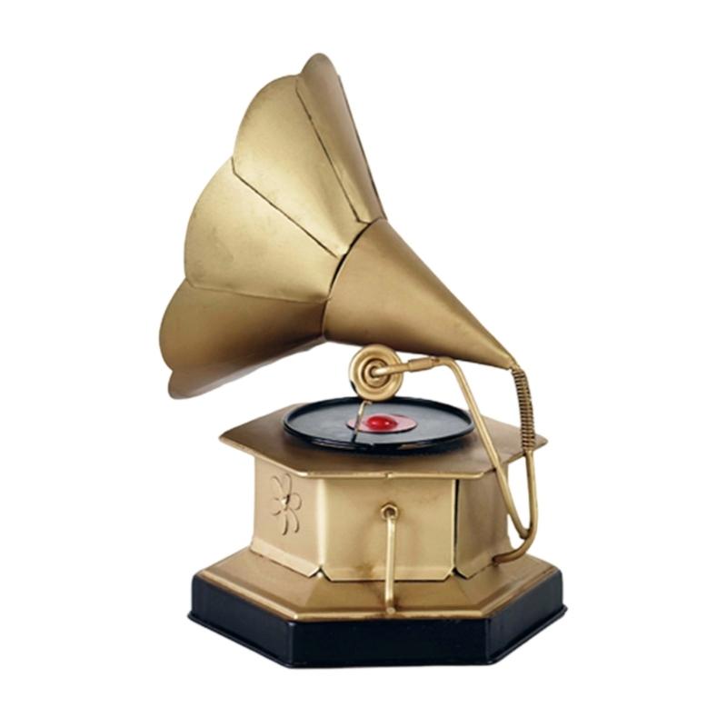 

Decorative Metal Gramophone Model Nostalgics Shelf Display Vintage Phonograph Sculpture Living Room Centerpieces Decors