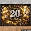 2D 20th Birthday Black Gold Backdrop for Men Women Birthday Party Background
