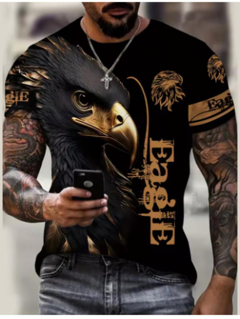 Fashion 3D Eagle Print T Shirt for Men Animal Graphic T-Shirt Casual Loose Round Neck Short Sleeve Tops Summer Men's Clothing