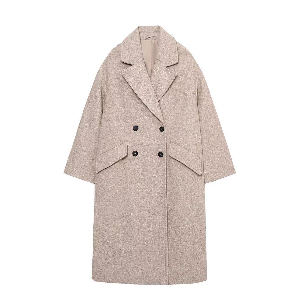 2023 Autumn/Winter Women's European-American Double-Breasted Mid-Length Loose Coat