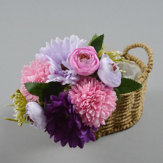 Künstlicher Chrysanthemen-Kugelblumen-Strauß Gemischte Kunstseiden-Hortensienblumen mit Chrysanthemen-Pfingstrosen für Brautstrauß Hochzeitsfeier Floristik