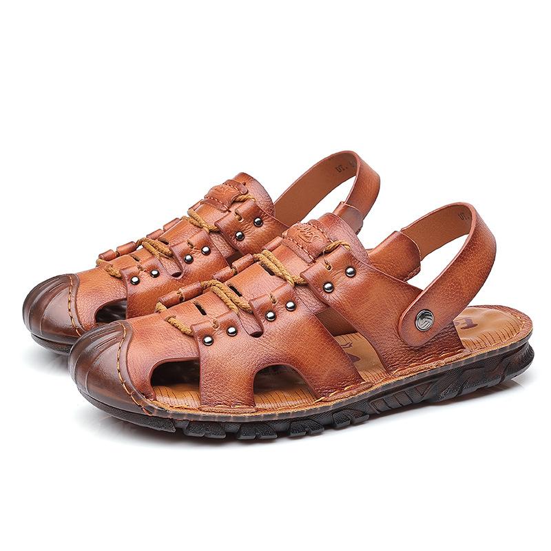 Summer outdoor sandals men's leather jelly sole men's baotou hole beach men's cool slippers breathable breathable non-slip