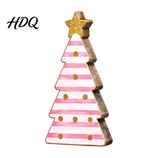 Holiday Party Centerpieces Pink Christmas Tree Wooden Figurine Snowflake Polka Dot Tabletop Decor Romantic Decorations Festive Home Ornament