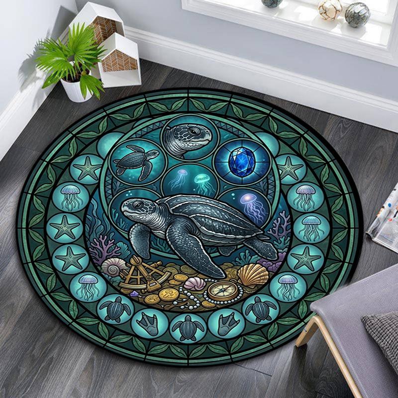 Oceanic Glass Round Area Rug Under Office Chairs Bedroom Living Room Home Decor