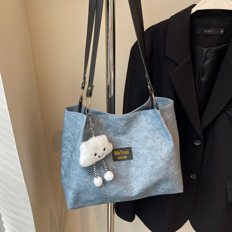 

Корейская версия студенческой сумки для занятий женская 2025 новая простая, модная и красивая сумка через плечо большой вместимости для поездок на работу without pendant синий