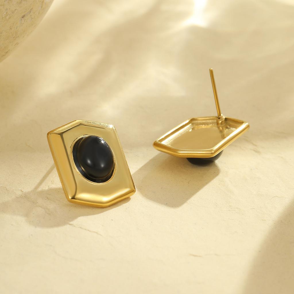 GEMCHIC Women's 18K Gold Plated Stainless Steel Geometric Hexagon Shield Earrings Vintage Fashion Personality Earrings