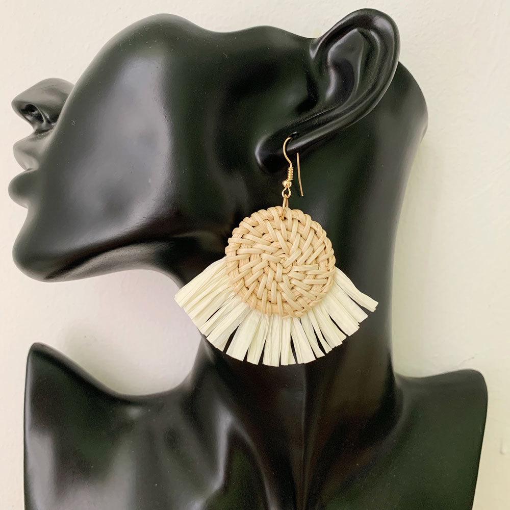 

Корейские серьги-подвески в стиле курорта, ручной работы, из ротанга, рафии и соломы, с клипсами для ушей