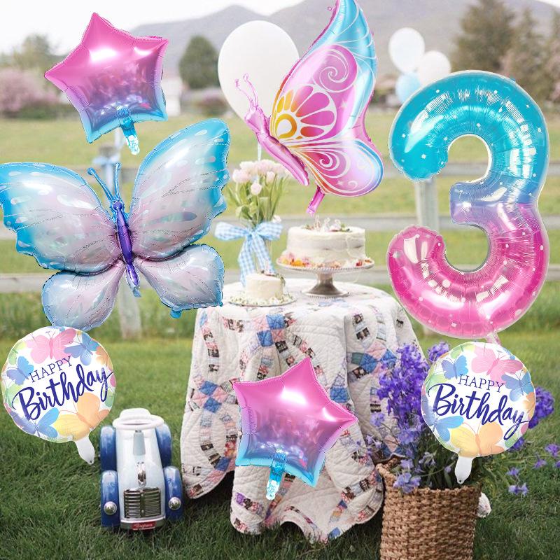 1 Set of 40 Inch Starry Sky Digital Balloons 1-9 Letters Aluminum Film Balloons Birthday Party Background Decoration Balloons