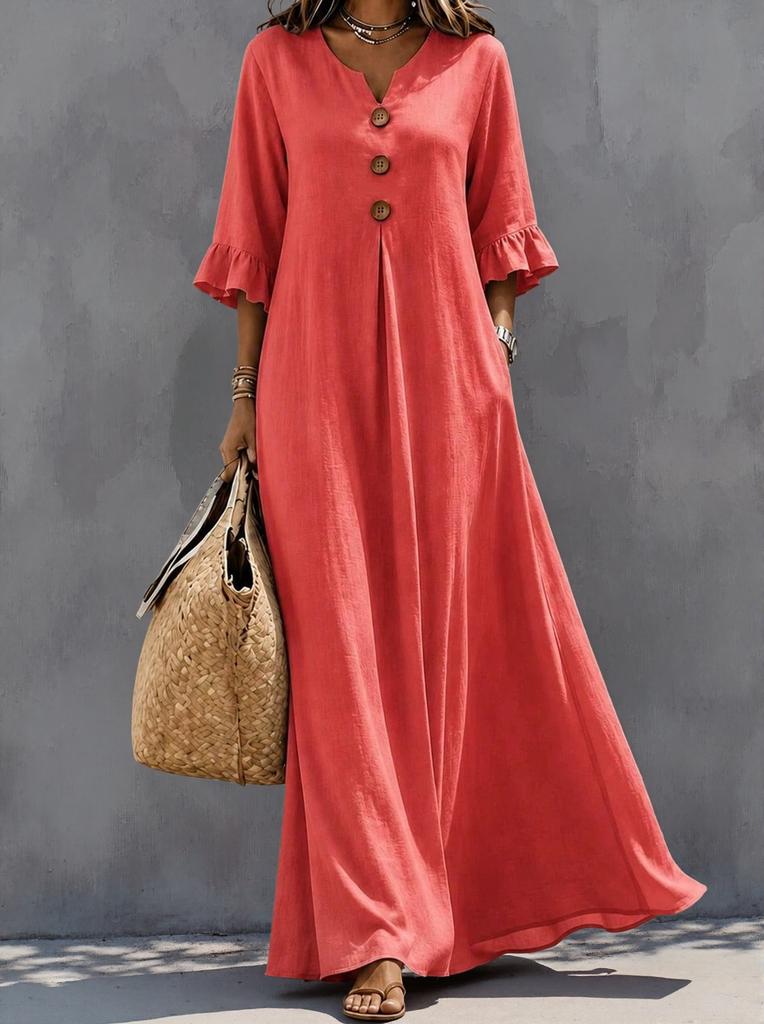 Women's autumn new solid color V-neck dress, fashionable temperament loose pendulum dress