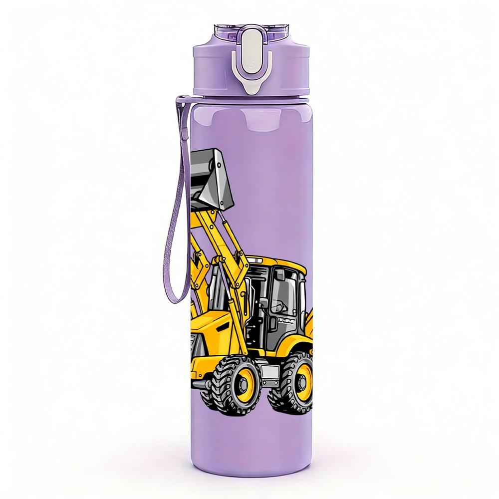 1PC Yellow Excavator Construction Print 750ml Color Plastic Sports Water Bottle Leakproof Flip Straw Lid Suitable for Sports Office Home Use