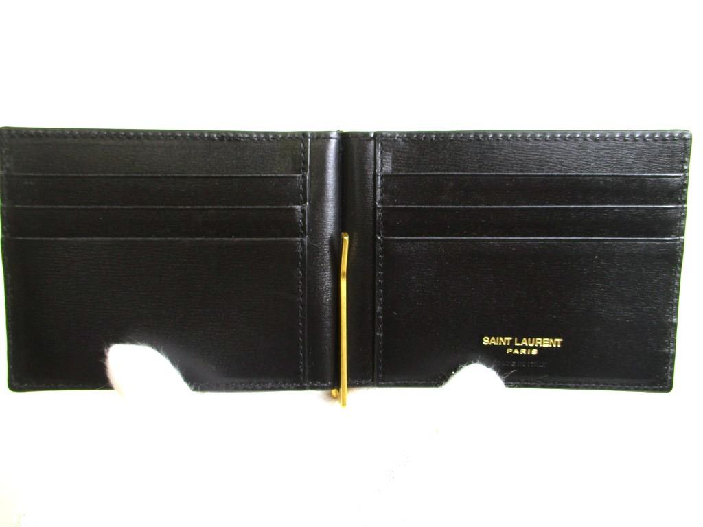 Authentic Saint Laurent Paris Black Leather Gold H/W Bifold Bill Wallet #a850  Refurbished
