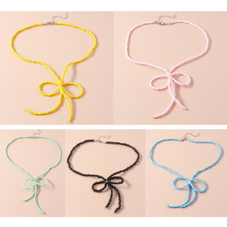 Color Rice Bead Bowknot Collarbone Chain Student Adjustable Chain Sweater Chain