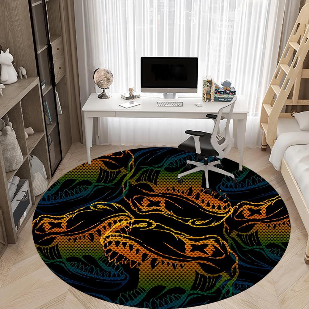 1PC Dinosaur Pattern Office Round Area Rug, Indoor Mat Suitable For Office, Under Office Chairs Bedroom Living Room Home Decor, Room Deco 060