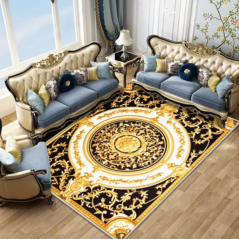 Retro Golden Luxury Carpet Large Living Room Decoration Home Rugs Non-slip Bedroom Mat Customizable Coffee Table Lounge Rugs