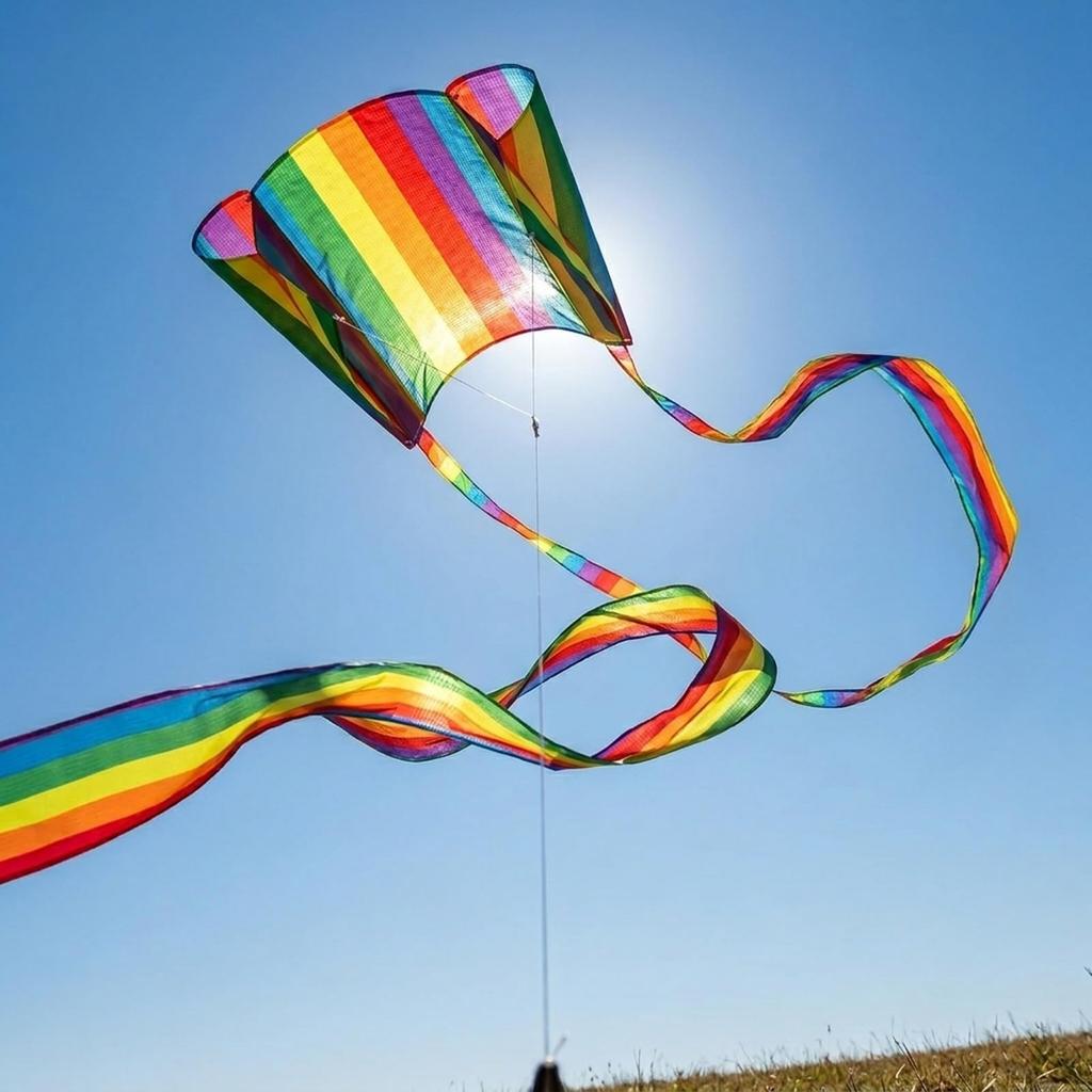 Rainbow Kite Sky Kite - Lightweight and Durable, Easy To Assemble, with Handle, 30M Kite String, Flies In Light Breezes, Perfect for Outdoor