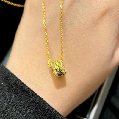 Brushed Wheat Ear Small Waist Gold Necklace Gold Hollow Design, Palace Style 18k Gold Inlaid with 7A High Carbon Diamond