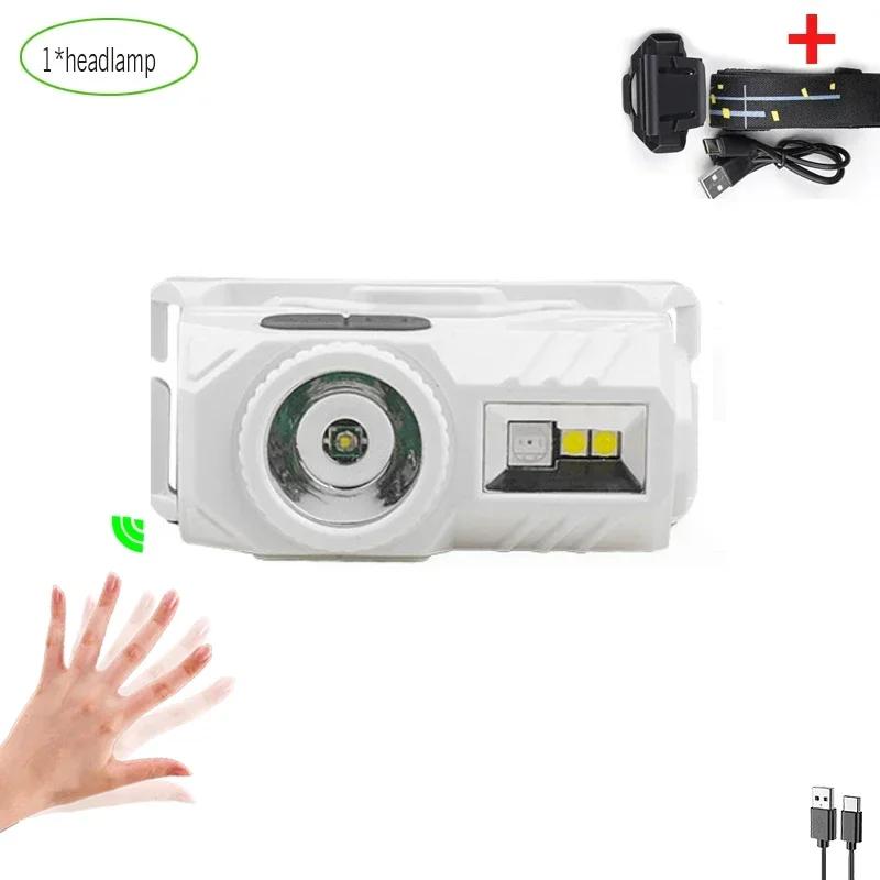 

Mini LED Headlamps Motion Sensor Headlight USB Rechargeable Cap Clip Headtorch with Magnet Warning Lamp Camping Fishing Lantern