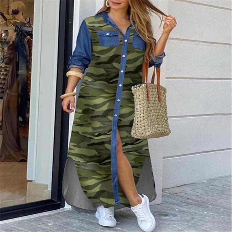 European American Women Sexy Single Breasted Long Shirt Dress Spring Fall Fashion