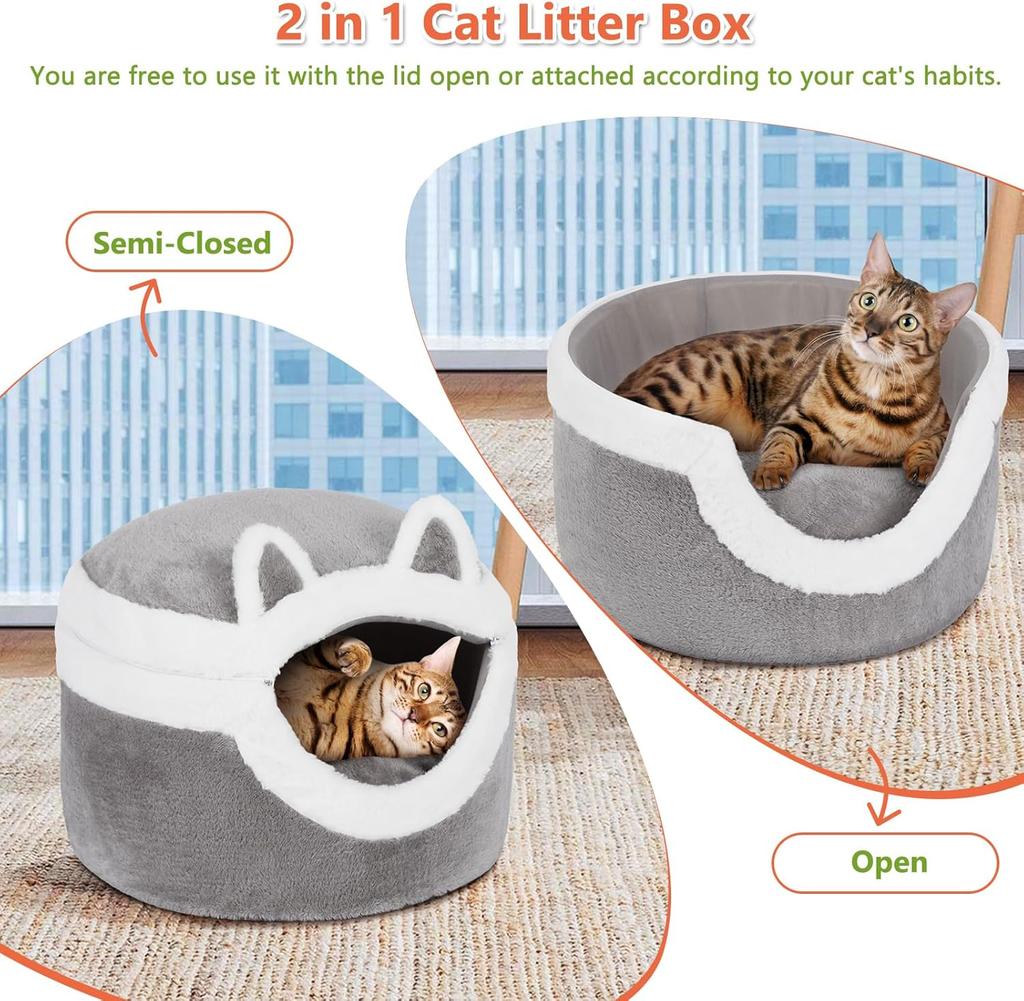 Cat Bed, 3-in-1 Detachable Cat Houses for Indoor Cats, Self Warming Cat Bed Cave, Cozy Cat Bed with Soft Cushion