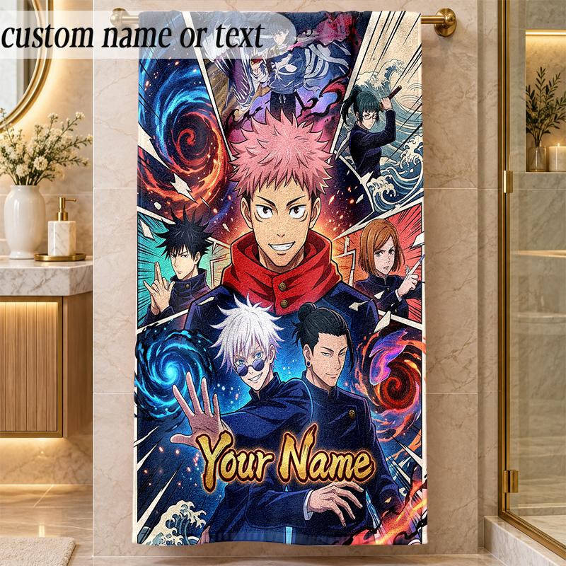 Beach TowelJujutsu Kaisen Custom Name Text Personalized Soft Towel for Beach Pool Indoor Home Decor Gift
