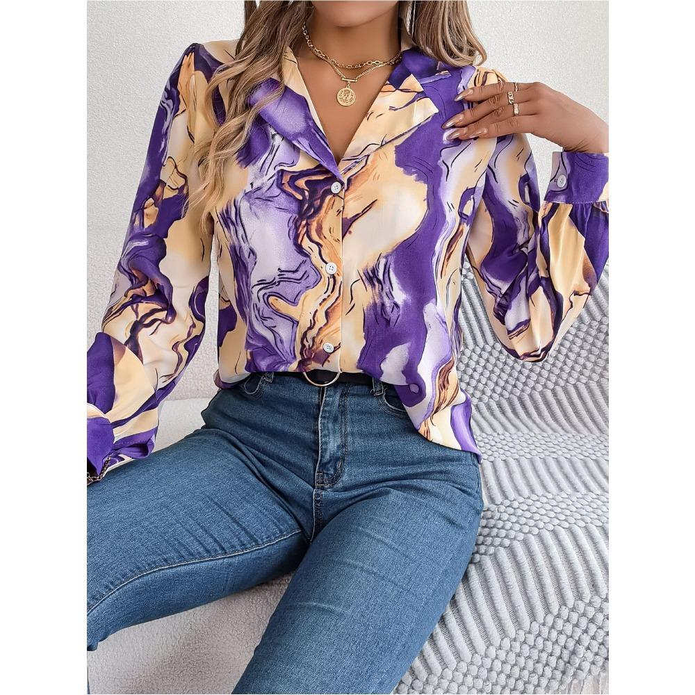 Casual Contrast Striped Suit Collar Long-sleeved Shirt