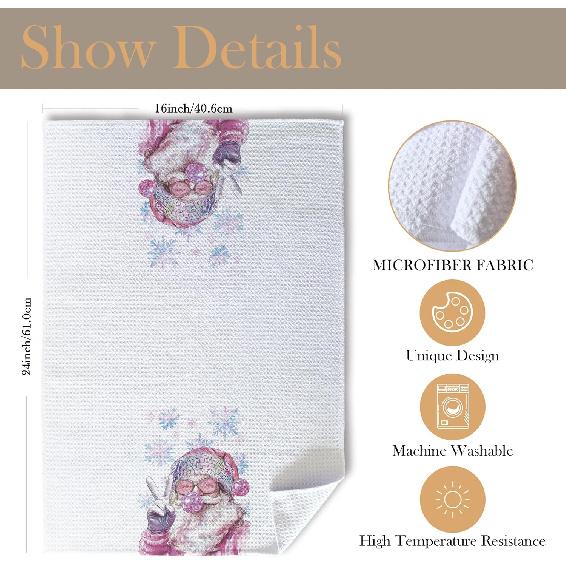 Pink Santa Winter Kitchen Towels, Snowflake Winter Dish Tea Towels for Kitchen, Funny Christmas Santa Claus Holiday Decorative Hand Towel for