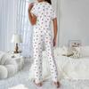European & American Style Women's Pajama Set: Sexy V-Neck Lace Cherry Print T-Shirt with Slim-Fit Long Pants - Autumn/Winter Collection