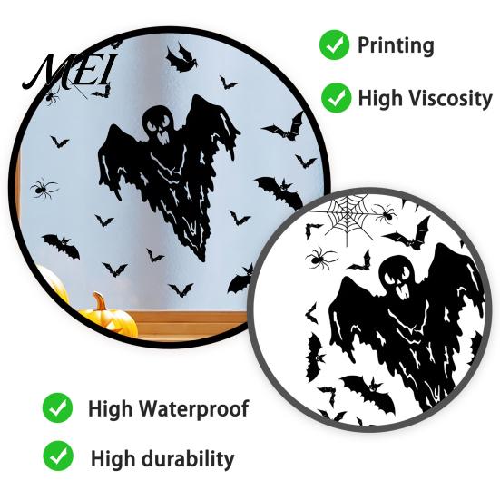 Retro Horror Party Supplies Halloween Static Sticker, with Witch/Ghost/Castle/Bat Silhouette Patterns, Durable PVC Waterproof Stickers Wall