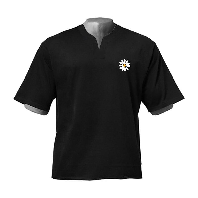 Muscleguys Men's Loose Casual Flower Printed T-shirt Fitness Henry Neck Sports Short Sleeve