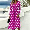 Women's Casual Polka Dot Printed Long Sleeve V-Neck Dress with Pockets