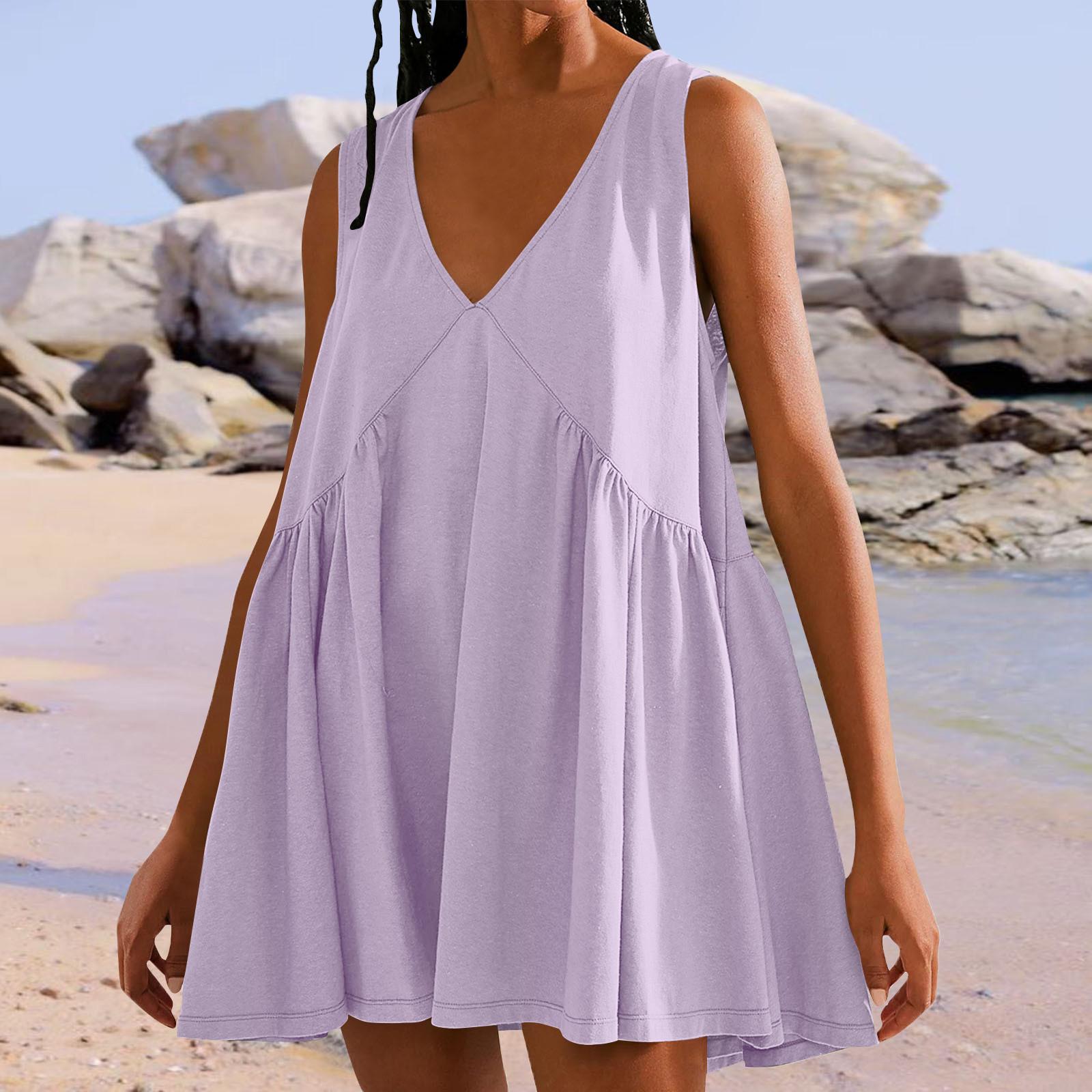 

Женское летнее платье без рукавов, повседневная свободная майка с v-образным вырезом и карманами L