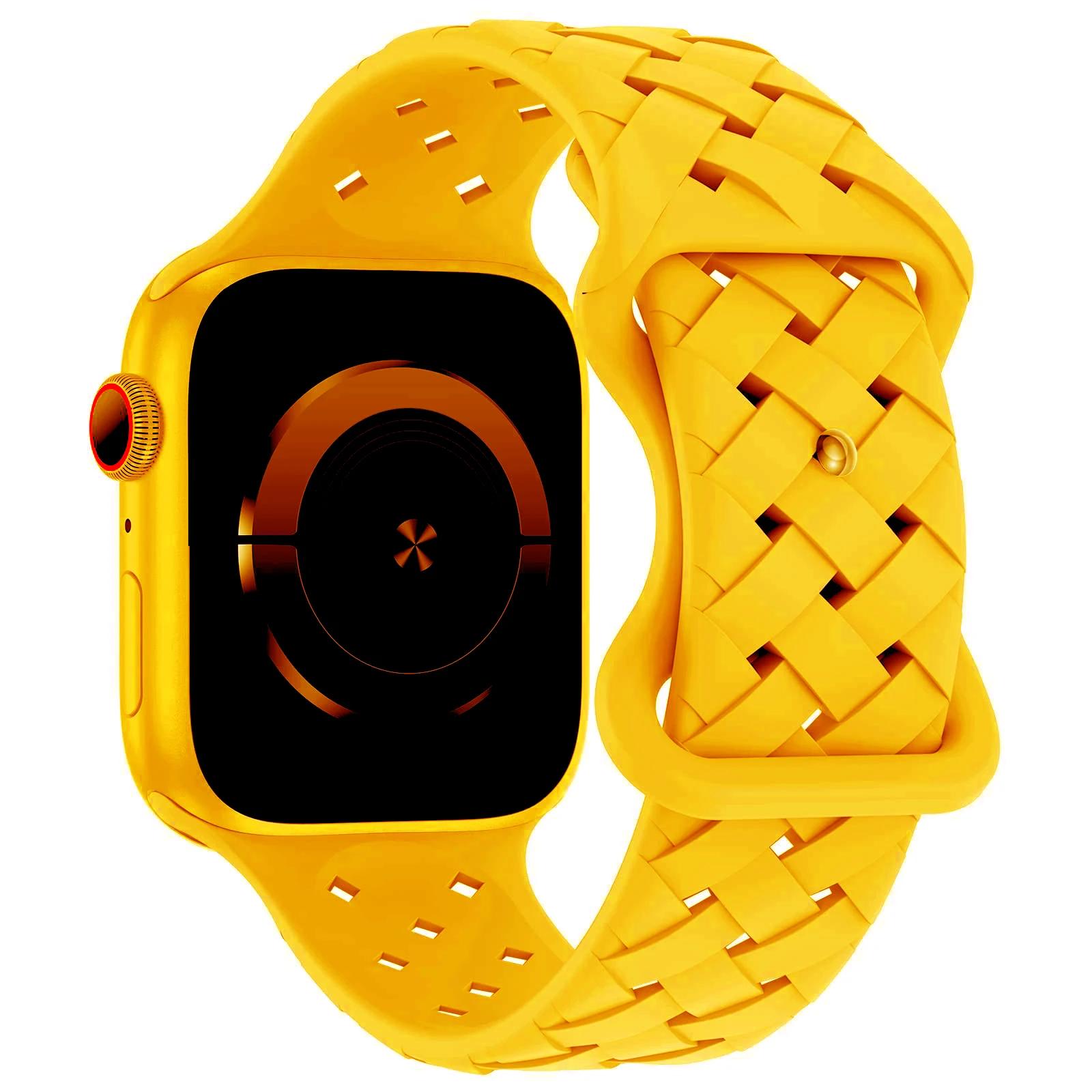 

Спортивний плетений силіконовий ремінець для Apple Watch Band 44 мм 40 мм 45 мм 49 мм 38 мм Дихаючий браслет iwatch series 9 7 3 8 se ultra 2 38mm 40mm 41mm жовтий