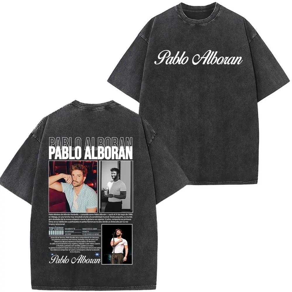 Singer Pablo Alborán Global Tour Kmo 2026 Print Washed Vintage T Shirt Men Women Hip-hop T-shirts Short-sleeved Casual T Shirts