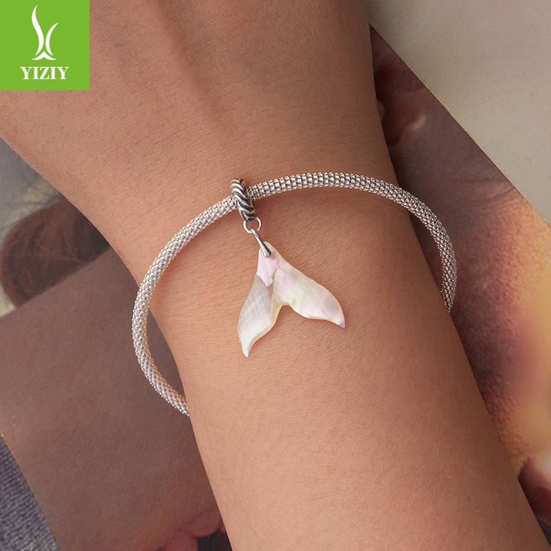 S925 Sterling Silver Dream Man Fishtail Pendant Accessories, Fashion Fritillary Fishtail Diy Bracelet Beaded