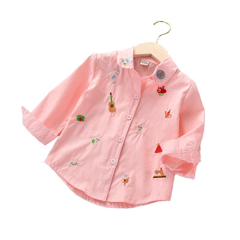 Girls' White Long Sleeve Shirt - Korean Style, 2025/2026 Spring/Autumn Collection
