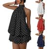 Vestito da Donna Senza Maniche con Scollo all'Americana Fantasia Pois Schiena Scoperta Orlo a Strati Mini Abito Asimmetrico Abito Estivo Casual